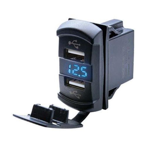 Drivetech 4x4 Dual USB Socket 2.1A Per USB - Panel Mount with Voltmeter - DT-11025