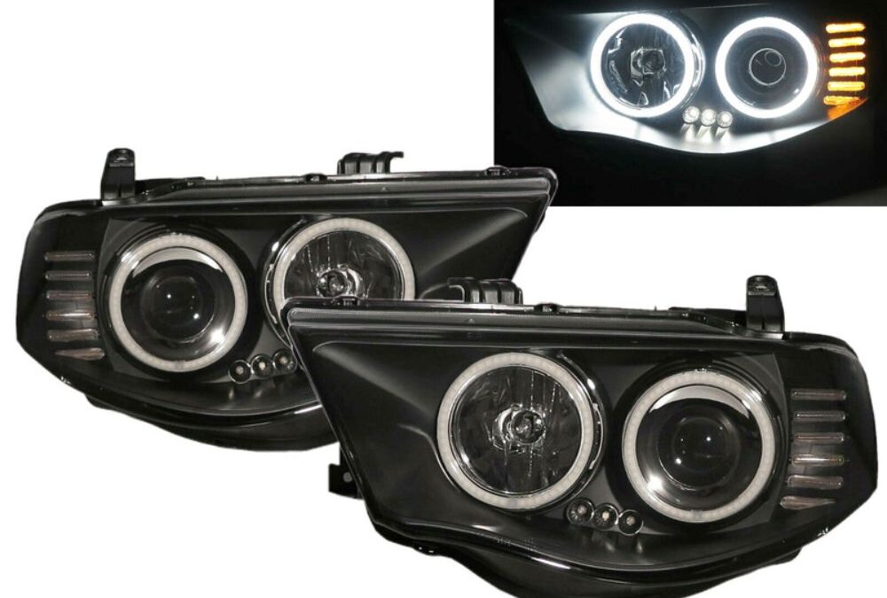 Black Ultra LED Angel Eyes Projector Headlights For 2006-2015 Mitsubishi Triton