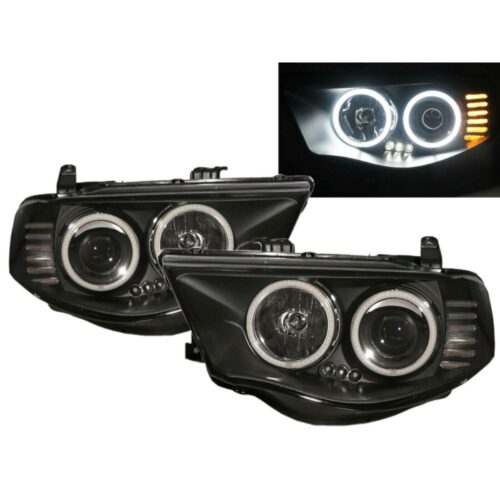 Black Ultra LED Angel Eyes Projector Headlights For 2006-2015 Mitsubishi Triton